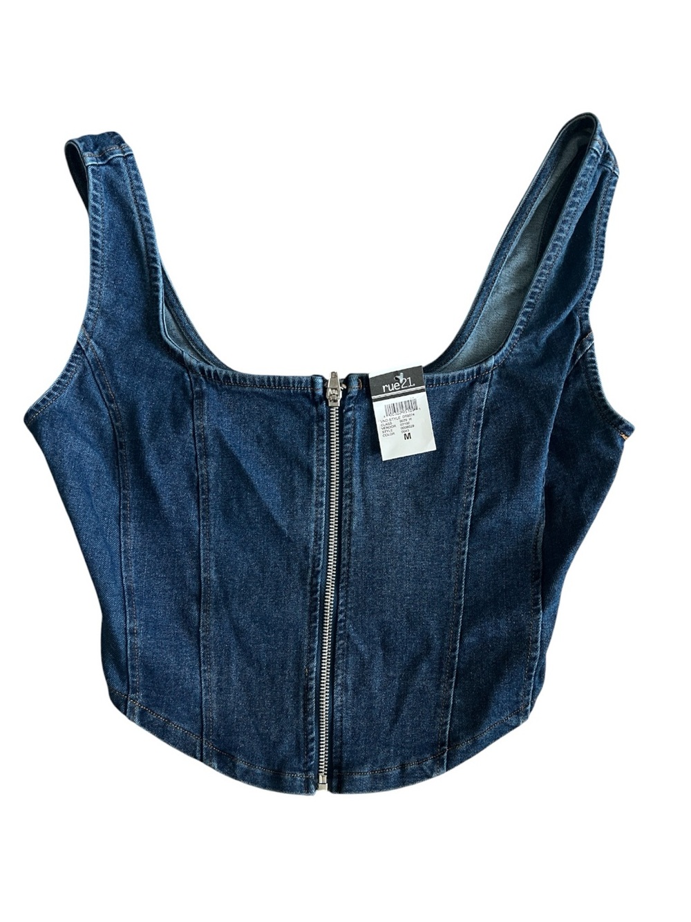 rue21 Dark Blue Denim Zip-Front Crop Tank Top Size Medium